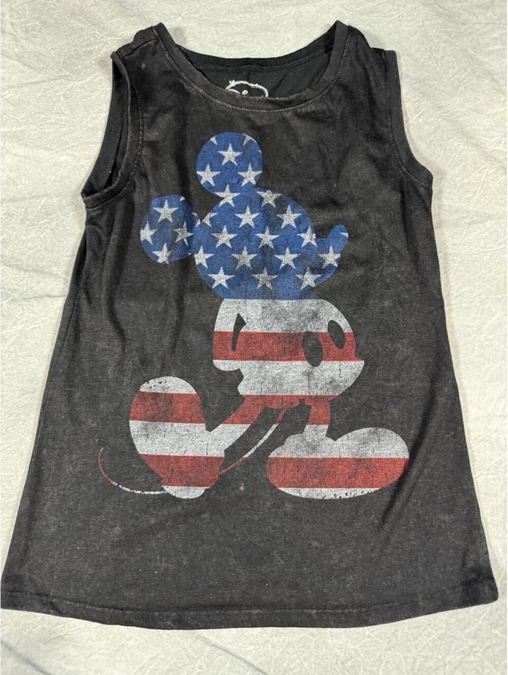 Disney Americana Stars & Stripes Graphic Tank Top Women’s XS Distressed Black